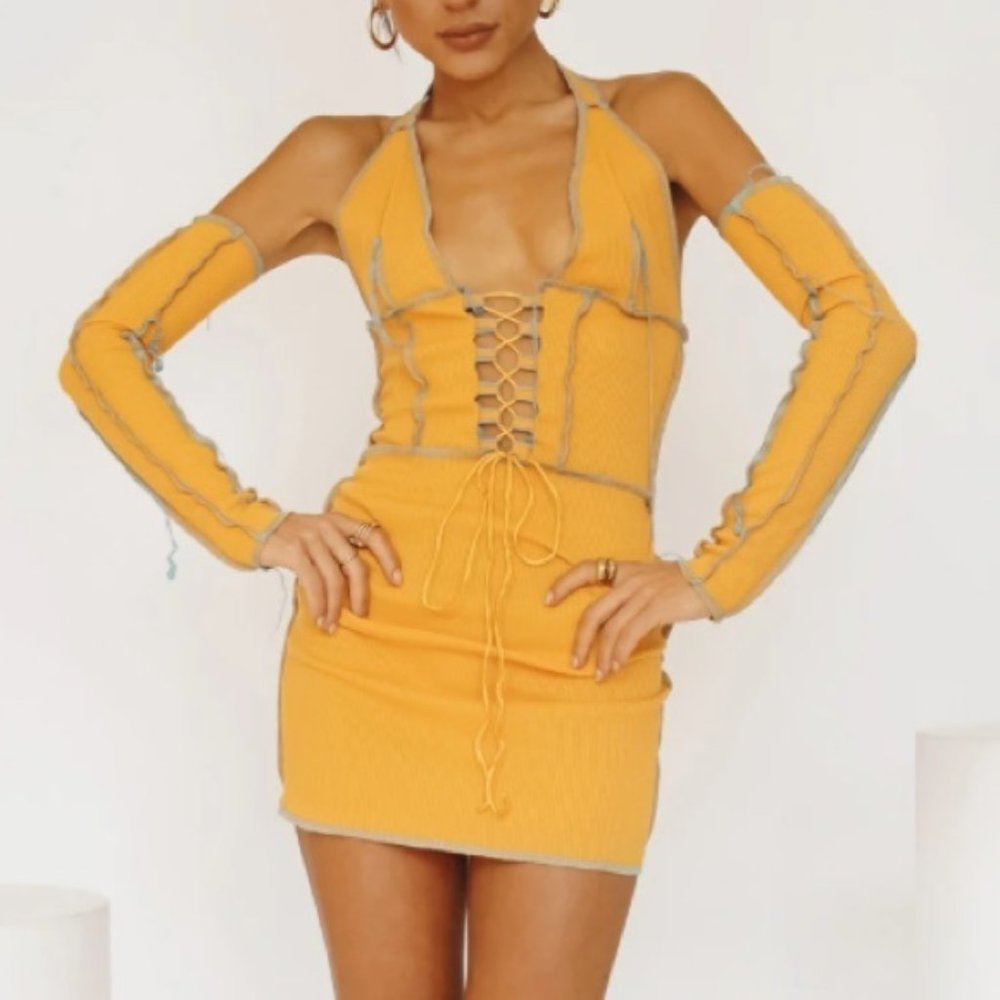 **Orange Halter Mini Dress Verge Girl**